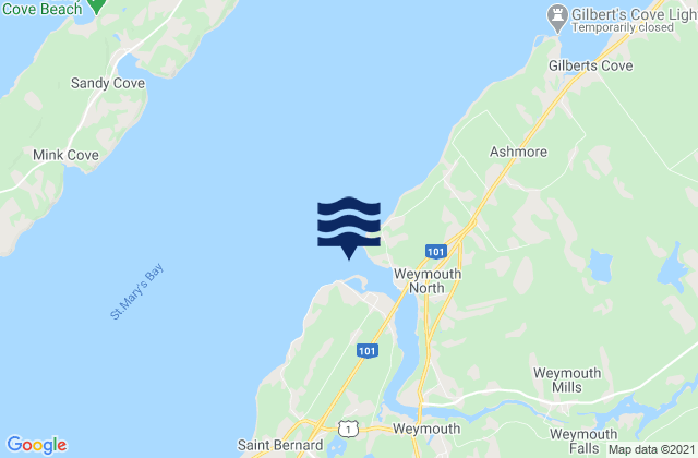 Mapa da tábua de marés em Weymouth Harbour, Canada