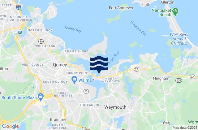 Mapa da tábua de marés em Weymouth, United States