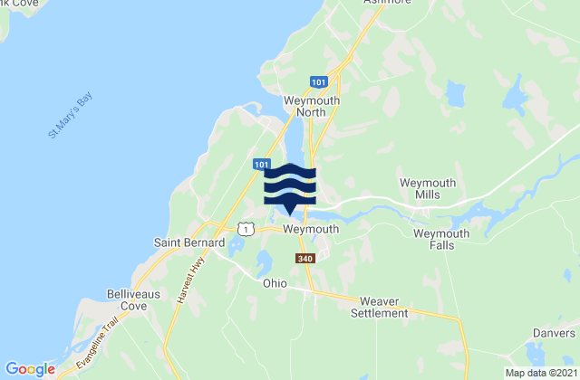 Mapa da tábua de marés em Weymouth, Canada