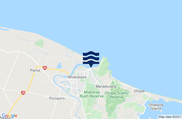 Mapa da tábua de marés em Whakatane, New Zealand