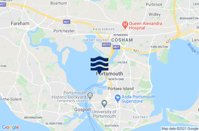 Mapa da tábua de marés em Whale Island, United Kingdom