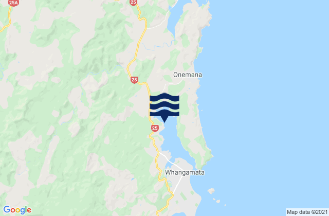 Mapa da tábua de marés em Whangamata Harbour, New Zealand