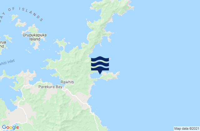 Mapa da tábua de marés em Whangamumu Harbour, New Zealand