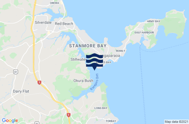 Mapa da tábua de marés em Whangaparaoa (Weiti River Entrance), New Zealand