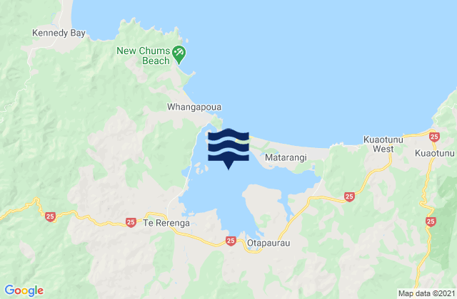 Mapa da tábua de marés em Whangapoua Harbour, New Zealand