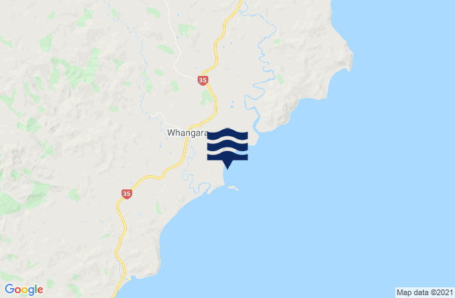 Mapa da tábua de marés em Whangara Island, New Zealand