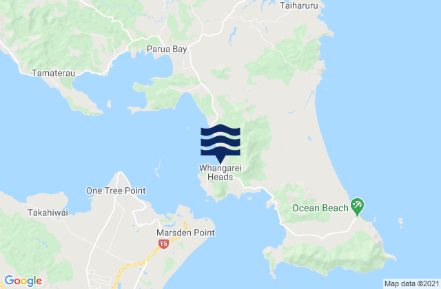 Mapa da tábua de marés em Whangarei Heads, New Zealand