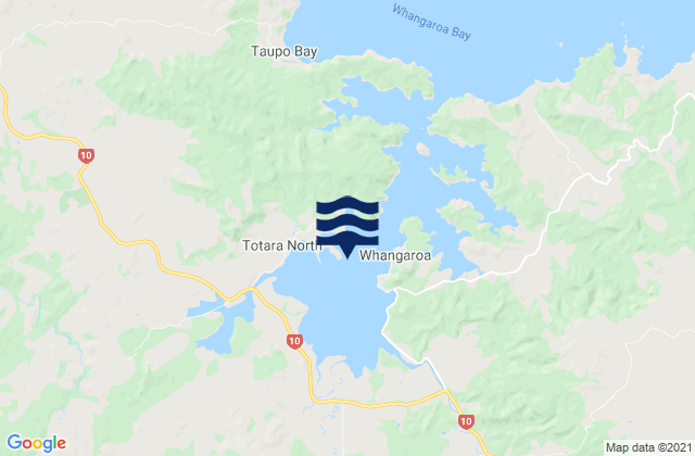 Mapa da tábua de marés em Whangaroa Harbour, New Zealand