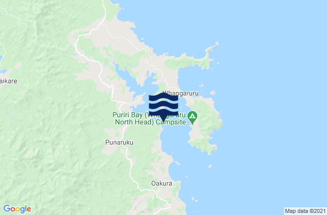 Mapa da tábua de marés em Whangaruru Harbour, New Zealand