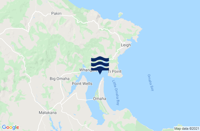 Mapa da tábua de marés em Whangateau, New Zealand