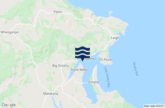 Mapa da tábua de marés em Whangateau Harbour, New Zealand