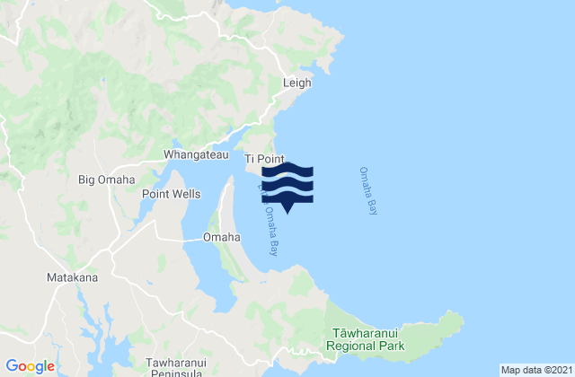 Mapa da tábua de marés em Whangateau Harbour, New Zealand