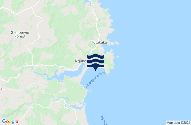 Mapa da tábua de marés em Whangaumu Bay, New Zealand