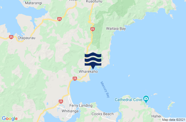 Mapa da tábua de marés em Wharekaho Beach, New Zealand