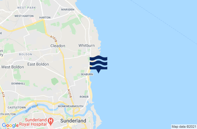 Mapa da tábua de marés em Whitburn Bay, United Kingdom