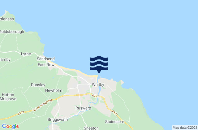 Mapa da tábua de marés em Whitby, United Kingdom