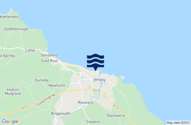 Mapa da tábua de marés em Whitby Sands Beach, United Kingdom