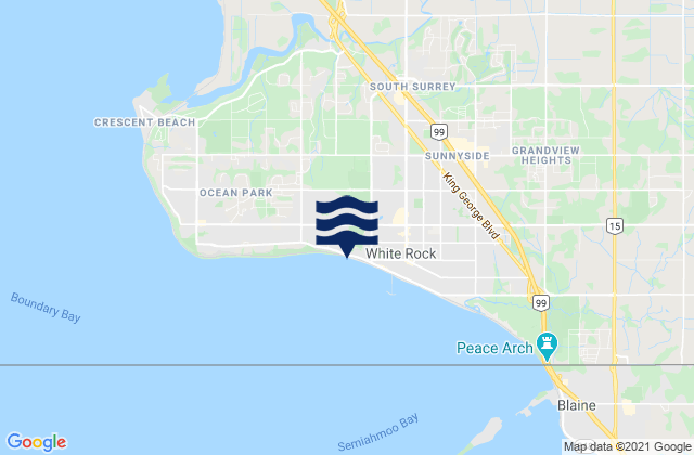 Mapa da tábua de marés em White Rock Beach, Canada