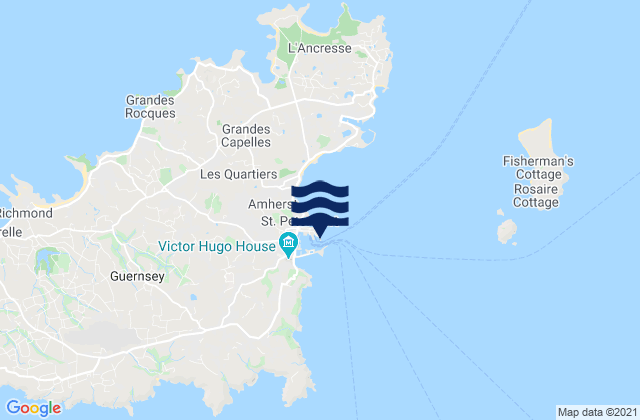 Mapa da tábua de marés em White Rock, Guernsey