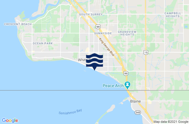 Mapa da tábua de marés em White Rock, Canada