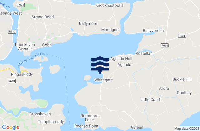 Mapa da tábua de marés em Whitegate, Ireland
