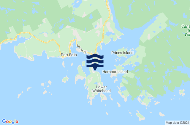Mapa da tábua de marés em Whitehead, Canada