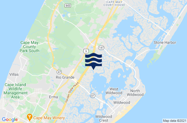 Mapa da tábua de marés em Whitesboro-Burleigh, United States