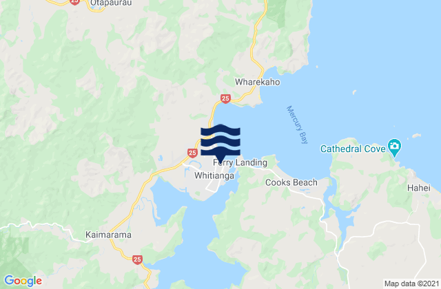 Mapa da tábua de marés em Whitianga, New Zealand