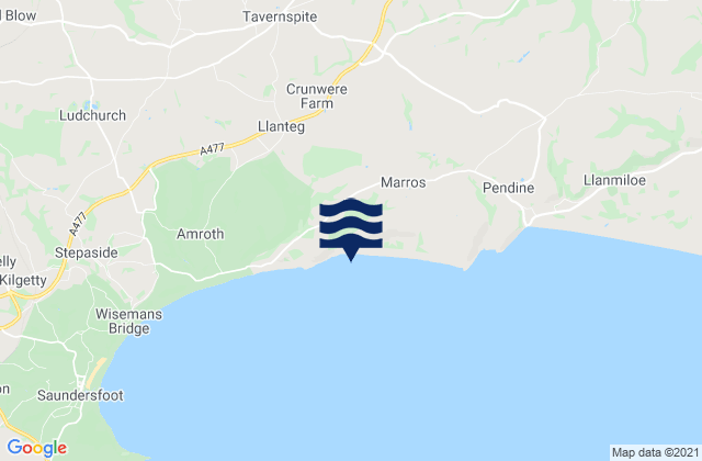 Mapa da tábua de marés em Whitland, United Kingdom