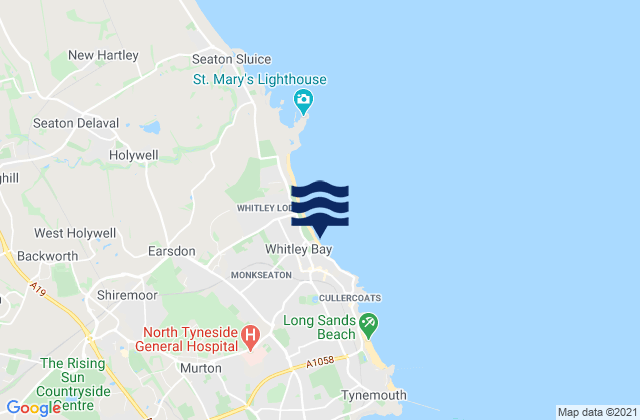 Mapa da tábua de marés em Whitley Bay Beach, United Kingdom