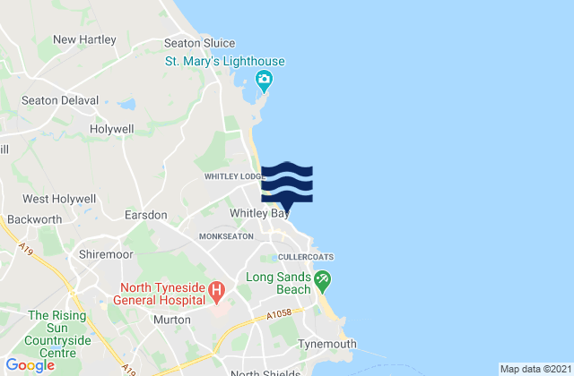 Mapa da tábua de marés em Whitley Bay, United Kingdom