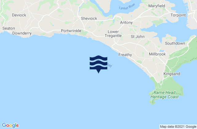 Mapa da tábua de marés em Whitsand Bay, United Kingdom