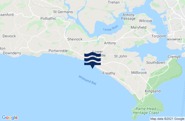 Mapa da tábua de marés em Whitsand Bay and Tregantle, United Kingdom