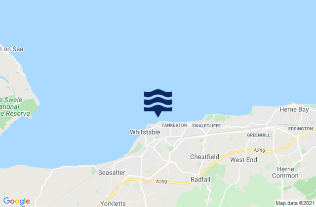 Mapa da tábua de marés em Whitstable Approaches, United Kingdom
