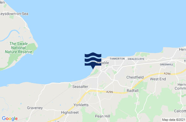 Mapa da tábua de marés em Whitstable Beach, United Kingdom