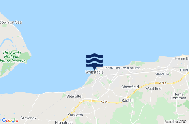 Mapa da tábua de marés em Whitstable, United Kingdom