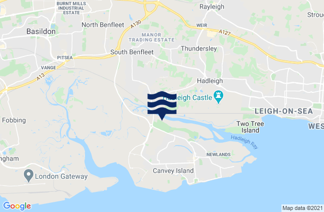 Mapa da tábua de marés em Wickford, United Kingdom
