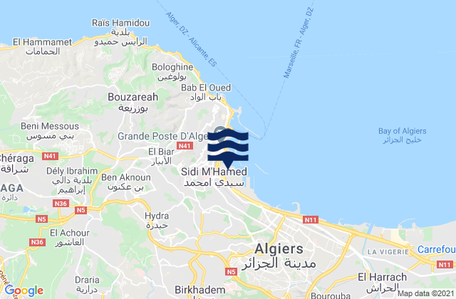 Mapa da tábua de marés em Wilaya d’ Alger, Algeria