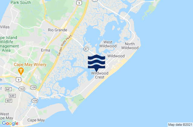 Mapa da tábua de marés em Wildwood Crest, United States