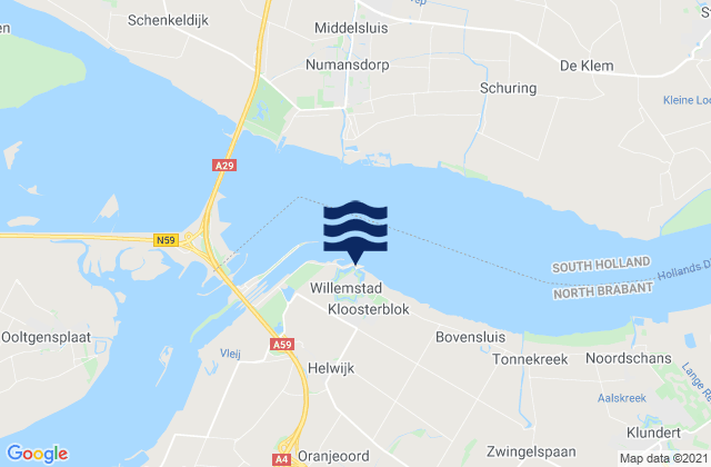 Mapa da tábua de marés em Willemstad, Netherlands