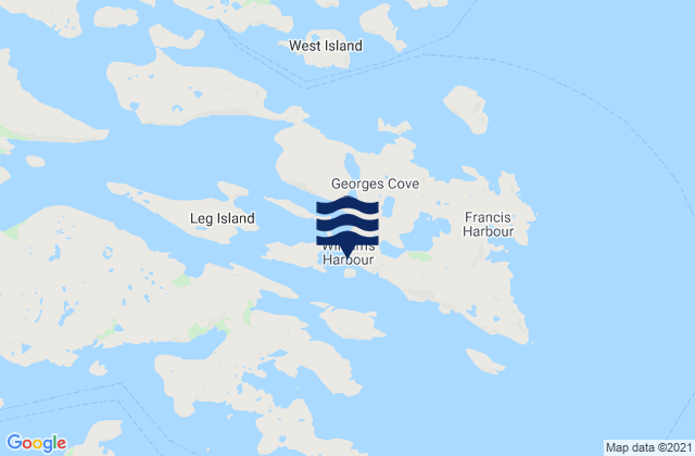 Mapa da tábua de marés em Williams Harbour, Canada