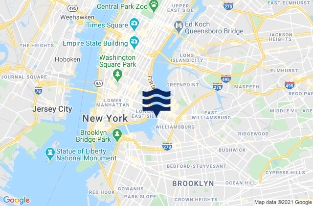 Mapa da tábua de marés em Williamsburg Bridge, United States