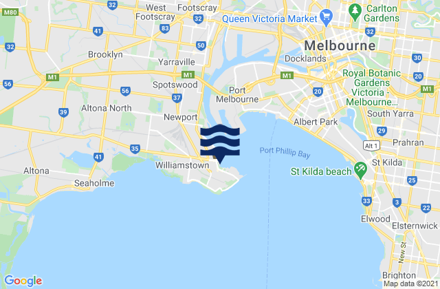 Mapa da tábua de marés em Williamstown, Australia