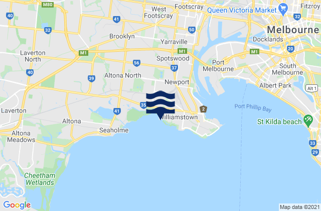 Mapa da tábua de marés em Williamstown North, Australia