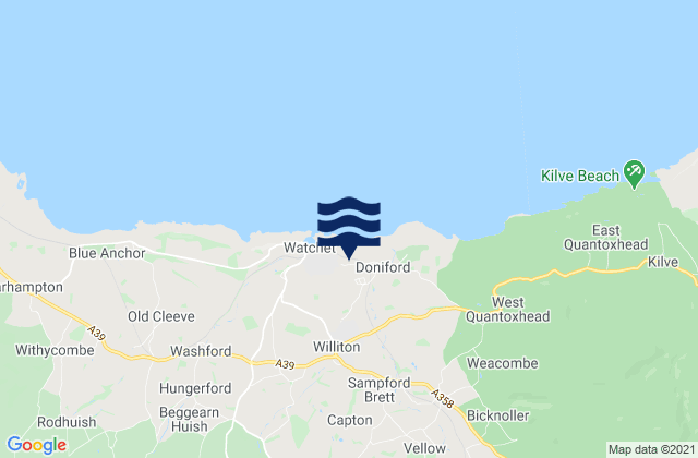 Mapa da tábua de marés em Williton, United Kingdom