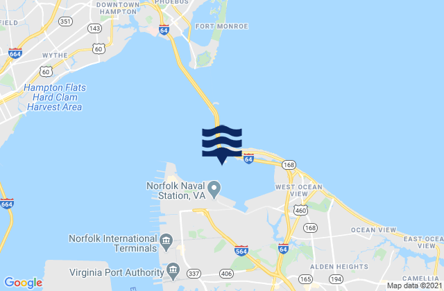 Mapa da tábua de marés em Willoughby Bay entrance, United States