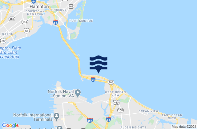 Mapa da tábua de marés em Willoughby Spit, United States