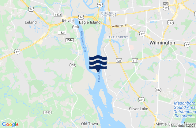 Mapa da tábua de marés em Wilmington, United States