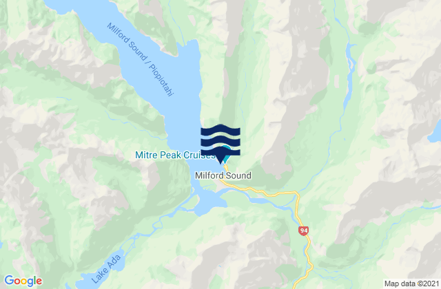Mapa da tábua de marés em Wilsons Bay, New Zealand