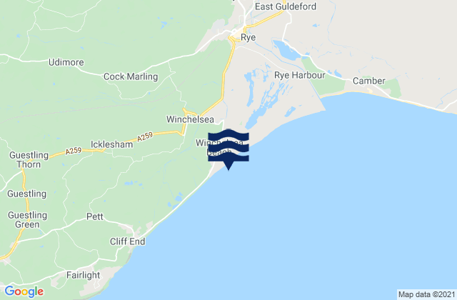 Mapa da tábua de marés em Winchelsea Beach, United Kingdom